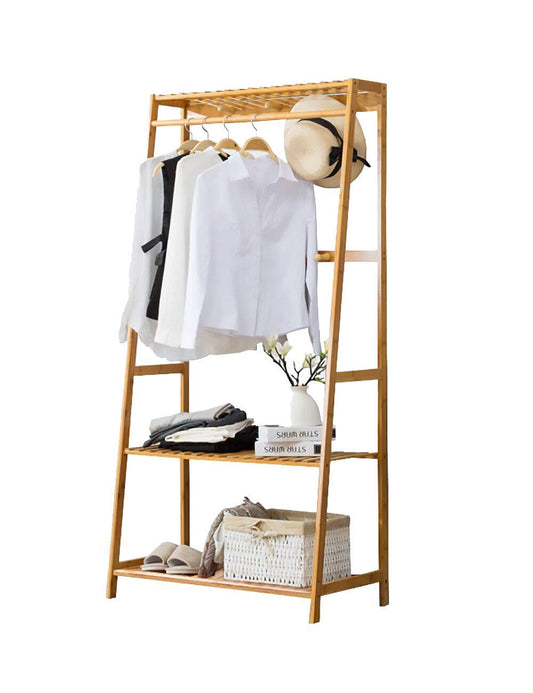 Bamboo Garment Coat Rack with Top Shelf and Shoe Storage Organizer - DIY Rack (80X165 Dual)