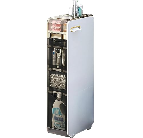 4-Tier Bathroom Floor Storage Cabinet with Clear Drawers – Slim Plastic Storage Tower