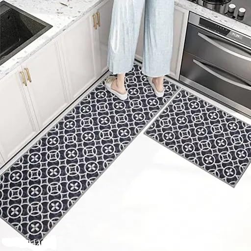 Kitchen Rectangular Mat: Premium Anti-Slip, Soft, Washable, Designer Printed Mat for Floors, Kitchens, and Rooms - (6mm Thick, 41x122 cm and 41x61cm) (Round_Leaf)