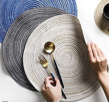 Round Braided Placemats with Coasters,2 Round Table Mats with 2 Coasters for Dining Tables - 2 sets