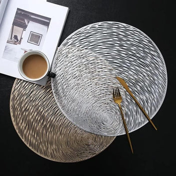 Polyester Round Shape Table Mat/Table Mat Round/Round PVC Table Mats/Cutwork Design Dining Table Mats/Dressing Table Mats/Bed Side Table Mats (Multi, Set of 2 (1Pc Silver + 1Pc Gold)