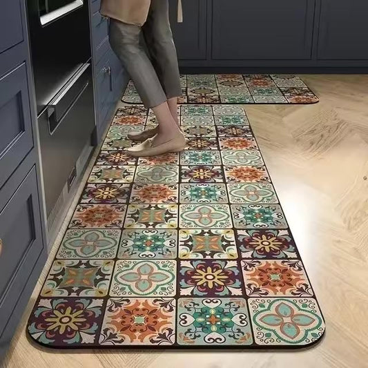 Rubber Kitchen Mats for Floor Set of 2 Pcs | Non-Skid, Soft Absorbent Rugs for Kitchen, Laundry, and Hallway | 120x40cm, 40x60cm| 4mm Thickness (Brown_Multi)