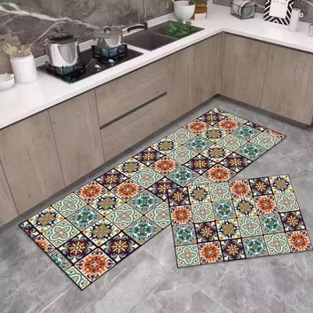 Rubber Kitchen Mats for Floor Set of 2 Pcs | Non-Skid, Soft Absorbent Rugs for Kitchen, Laundry, and Hallway | 120x40cm, 40x60cm| 4mm Thickness (Brown_Multi)