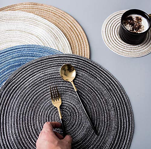 Round Braided Placemats with Coasters,2 Round Table Mats with 2 Coasters for Dining Tables - 2 sets