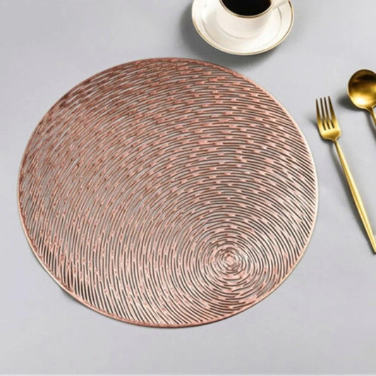 Polyester Round Shape Table Mat/Table Mat Round/Round PVC Table Mats/Cutwork Design Dining Table Mats/Dressing Table Mats/Bed Side Table Mats (Rose_Gold, Set of 2)