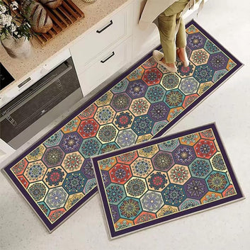 Rubber Kitchen Rectangular Mats For Floor Set Of 2 Pcs|Non-Skid,Soft Absorbent Rugs For Kitchen,Laundry,And Hallway|120X40Cm,40X60Cm|4Mm Thickness(Hexa_Multi) Brand: HomeCloud