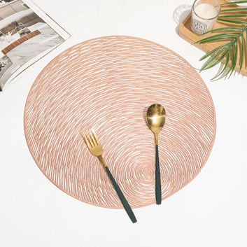 Polyester Round Shape Table Mat/Table Mat Round/Round PVC Table Mats/Cutwork Design Dining Table Mats/Dressing Table Mats/Bed Side Table Mats (Rose_Gold, Set of 2)