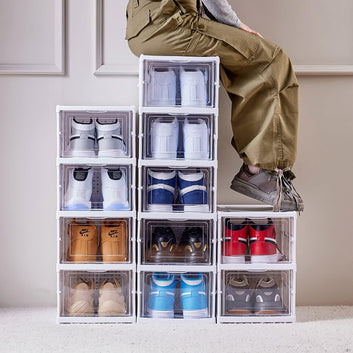 Foldable Shoe Organizer Rack with Clear Drop-Front Doors