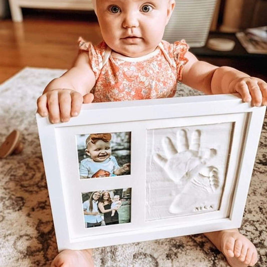 Wooden Photo Frame & Baby Handprint & Footprint Kit: Perfect Keepsake for Newborn Boys & Girls with Baby Picture Frame (Small_White)