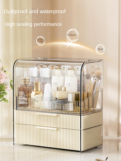 Stripes Pattern Large Cosmetic Makeup Organizer (Cream)