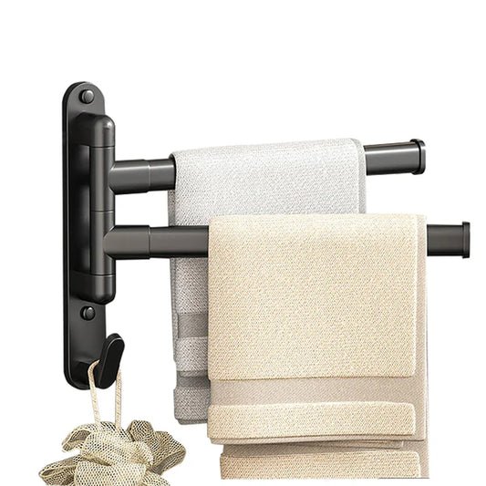 Self-Adhesive Rotating Towel Rack with 2 Swivel Bars – Space-Saving, Rustproof, Easy Installation for Bathroom or Kitchen